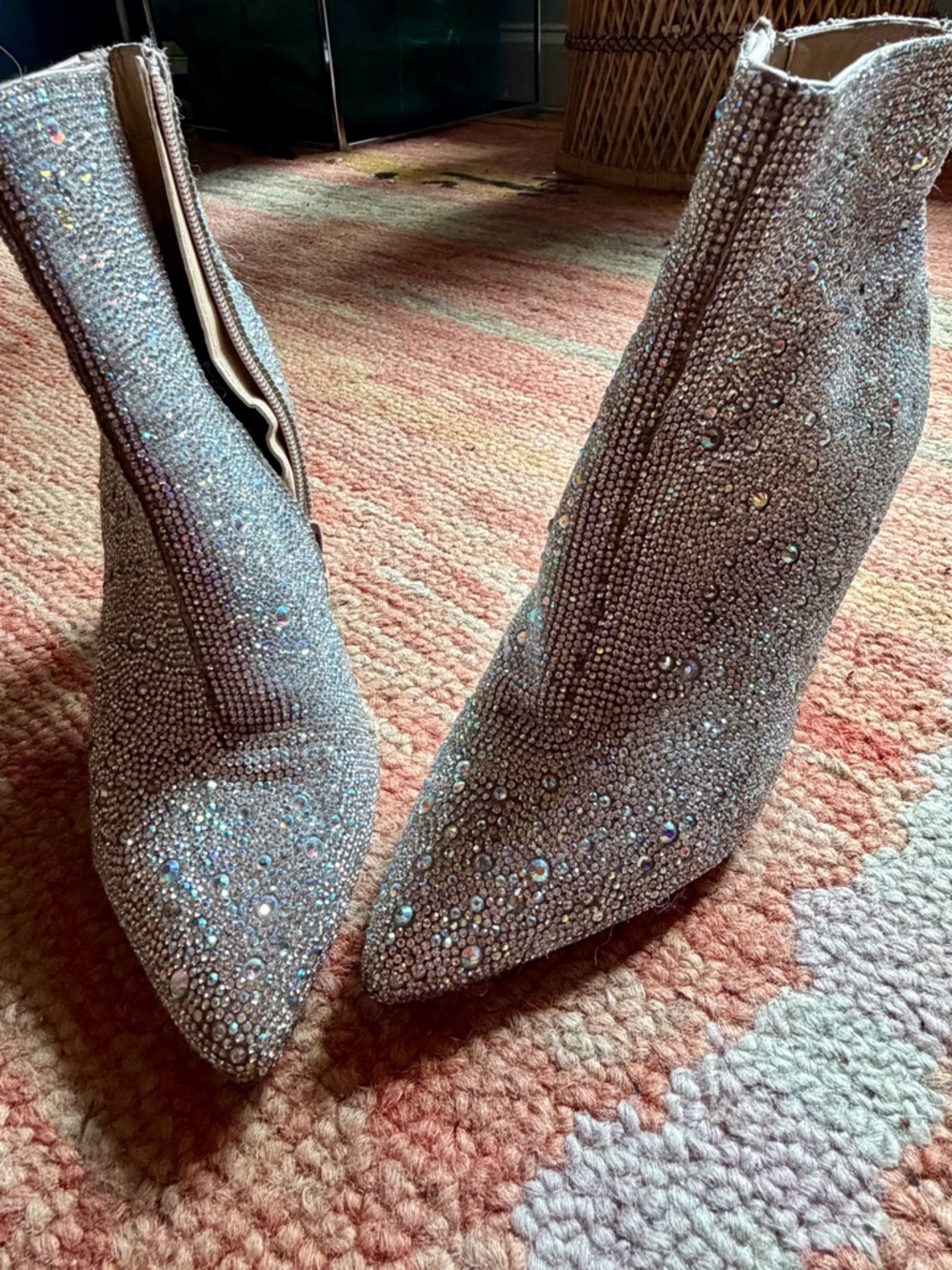 Betsey Johnson Silver Crystal-Embellished Pointed Ankle Boots